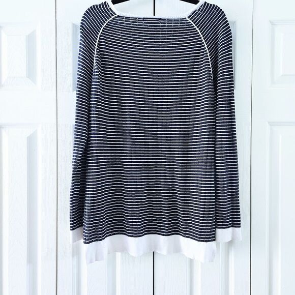Verve Ami Navy & White Striped Scoopneck Lightweight Pullover Sweater Size XL - Picture 4 of 4